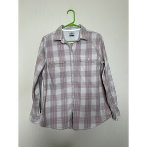 Ridgecut Shirt Womens L Pink White Plaid Button up Long Sleeve Toughwear Pockets